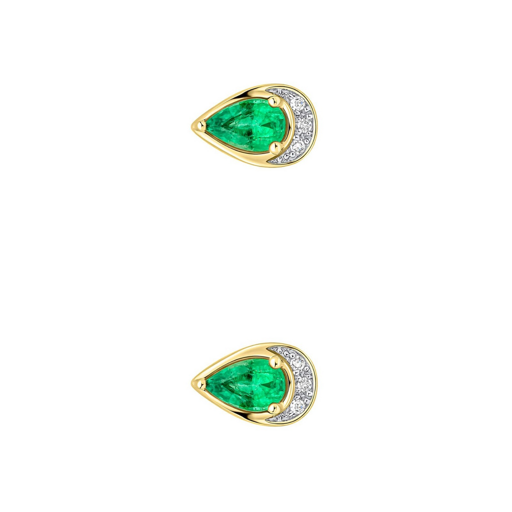Teardrop Emerald & Diamond Stud Earrings 9ct MixedGold 375 Hallmark British Made