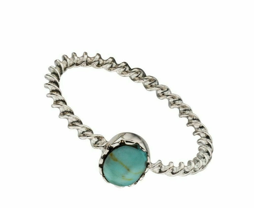 Sterling Silver Twisted Turquoise Band Ring 925 Hallmarked Size K - S