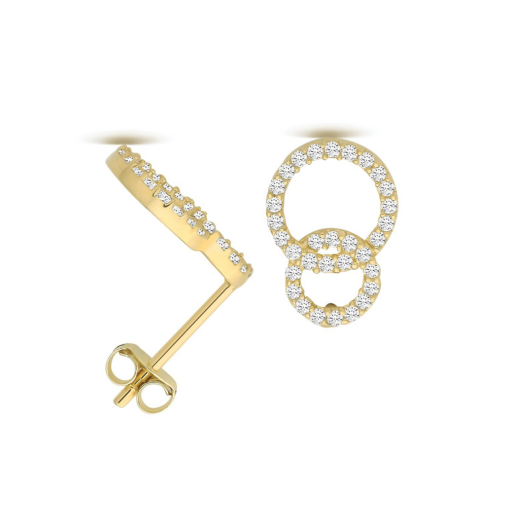 31 Stone Infinity Stud Earrings 9ct Yellow Gold 375 Hallmarked Brand New Boxed