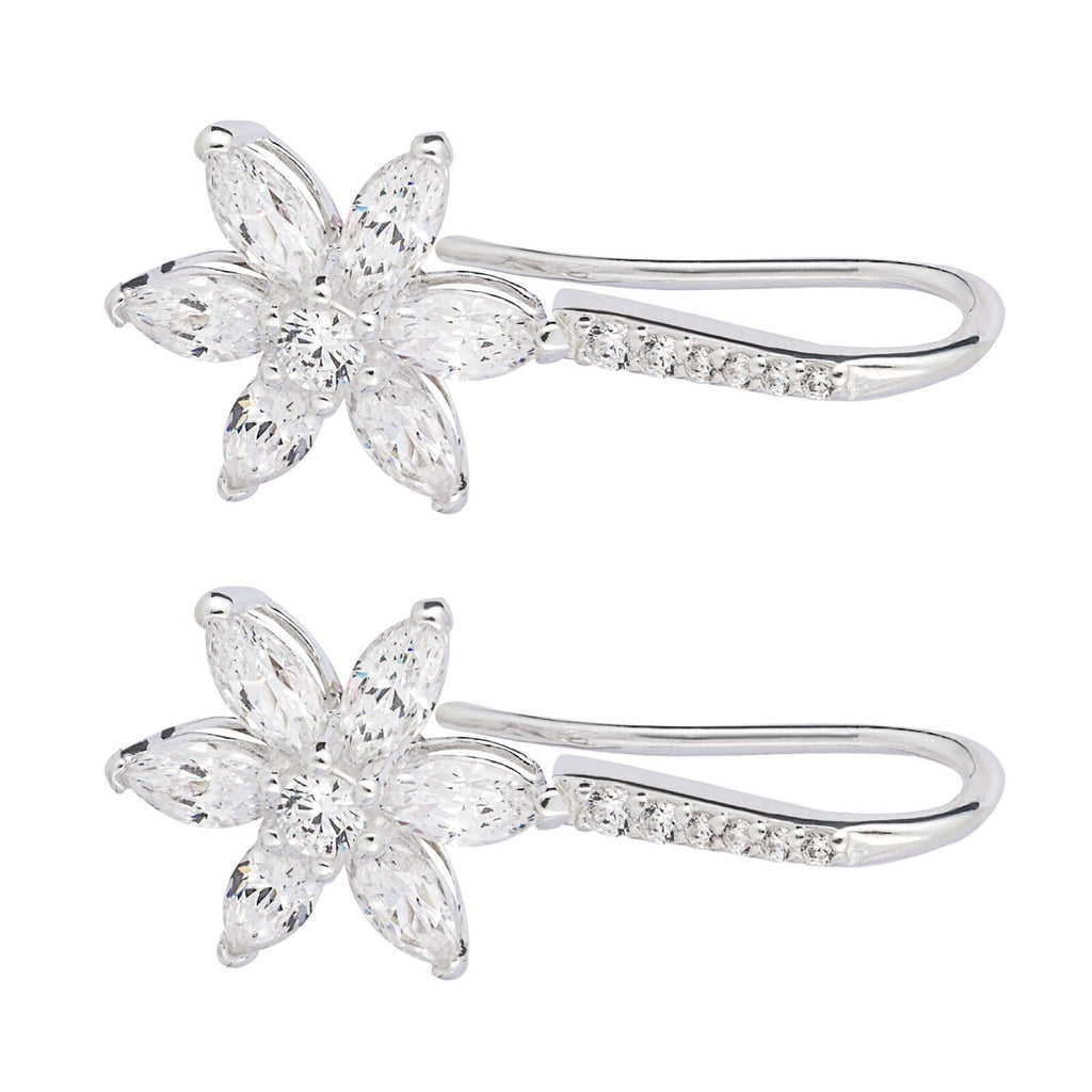 Flower Marquise Drop Earrings Sterling Silver 925 Hallmarked Brand New Boxed