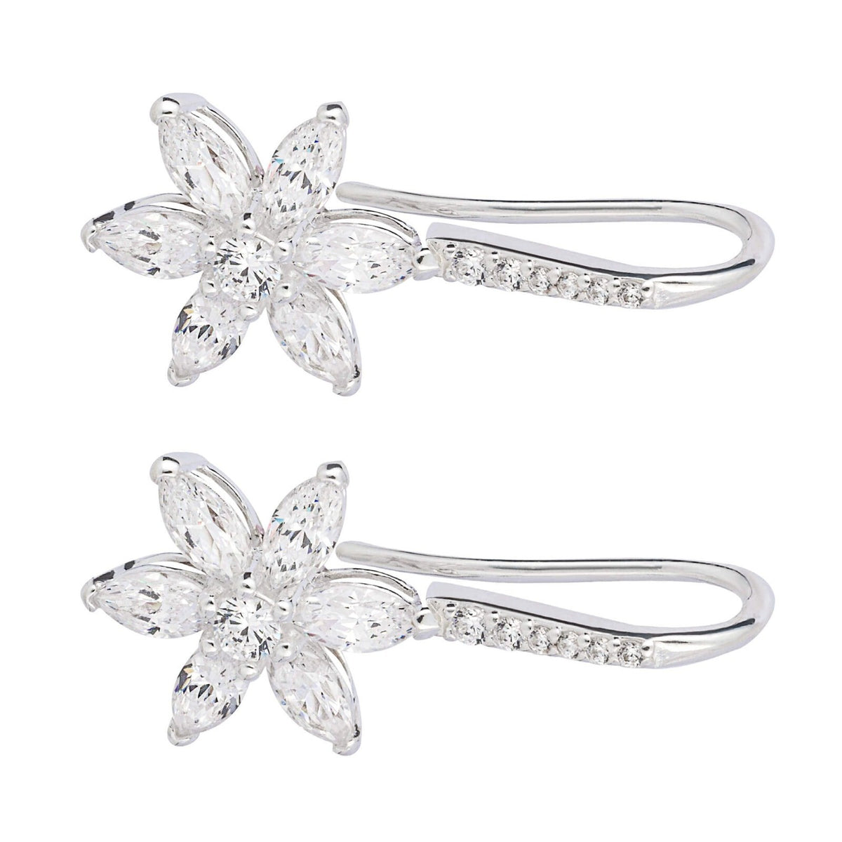 Flower Marquise Drop Earrings Sterling Silver 925 Hallmarked Brand New Boxed