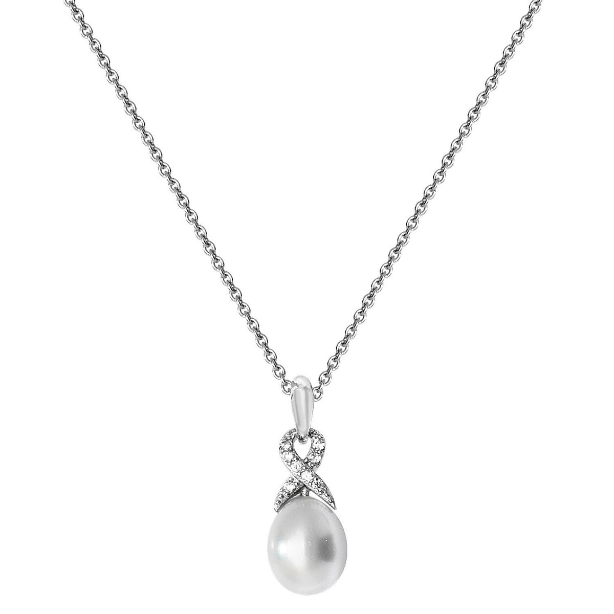 Ladies Infinity Pave Pearl Necklace Sterling Silver 925 Hallmarked British Made