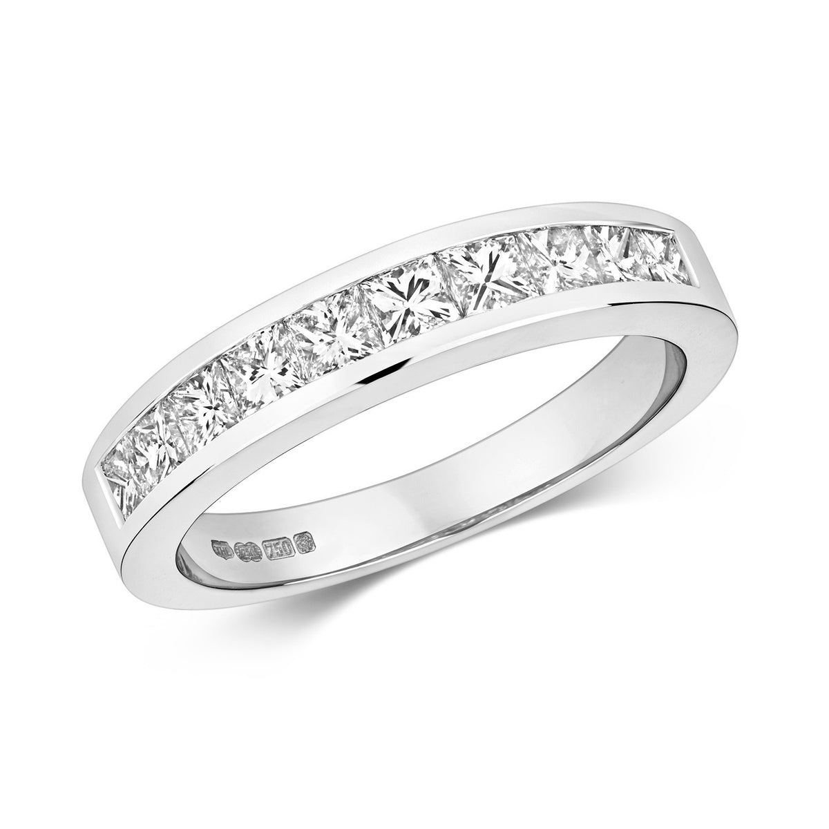 Channel Set Natural Diamond Ring 18ct White Gold Hallmarked Sizes J - Q