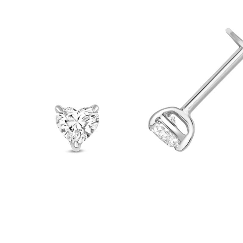 1 Natural Diamond Heart Stud Earrings 18ct White Gold Hallmarked British Made