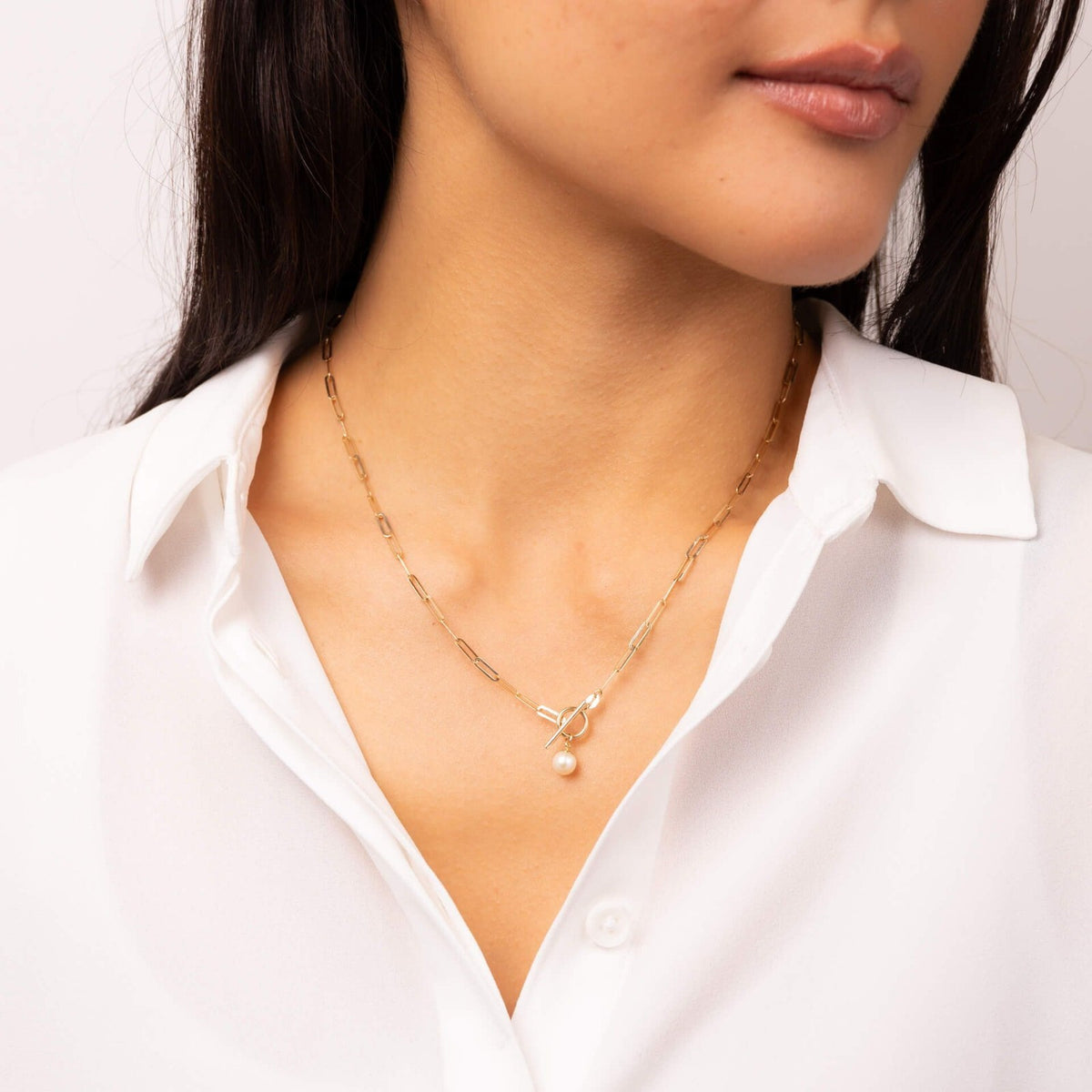 T Bar Pearl Necklace 9ct Yellow Gold 375 Hallmarked British Made Length 46cm