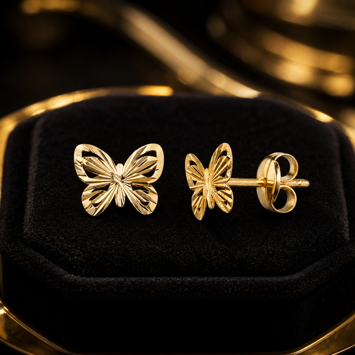 Fancy Butterfly Earrings Diamond Cut 9ct Yellow Gold Hallmarked Brand New Boxed