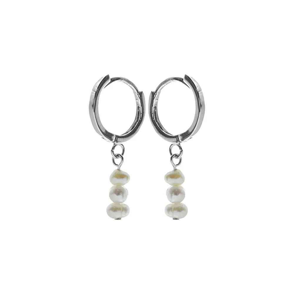 3 Natural Pearl Drop Hoop Earrings Sterling Silver 925 Hallmark Brand New Boxed