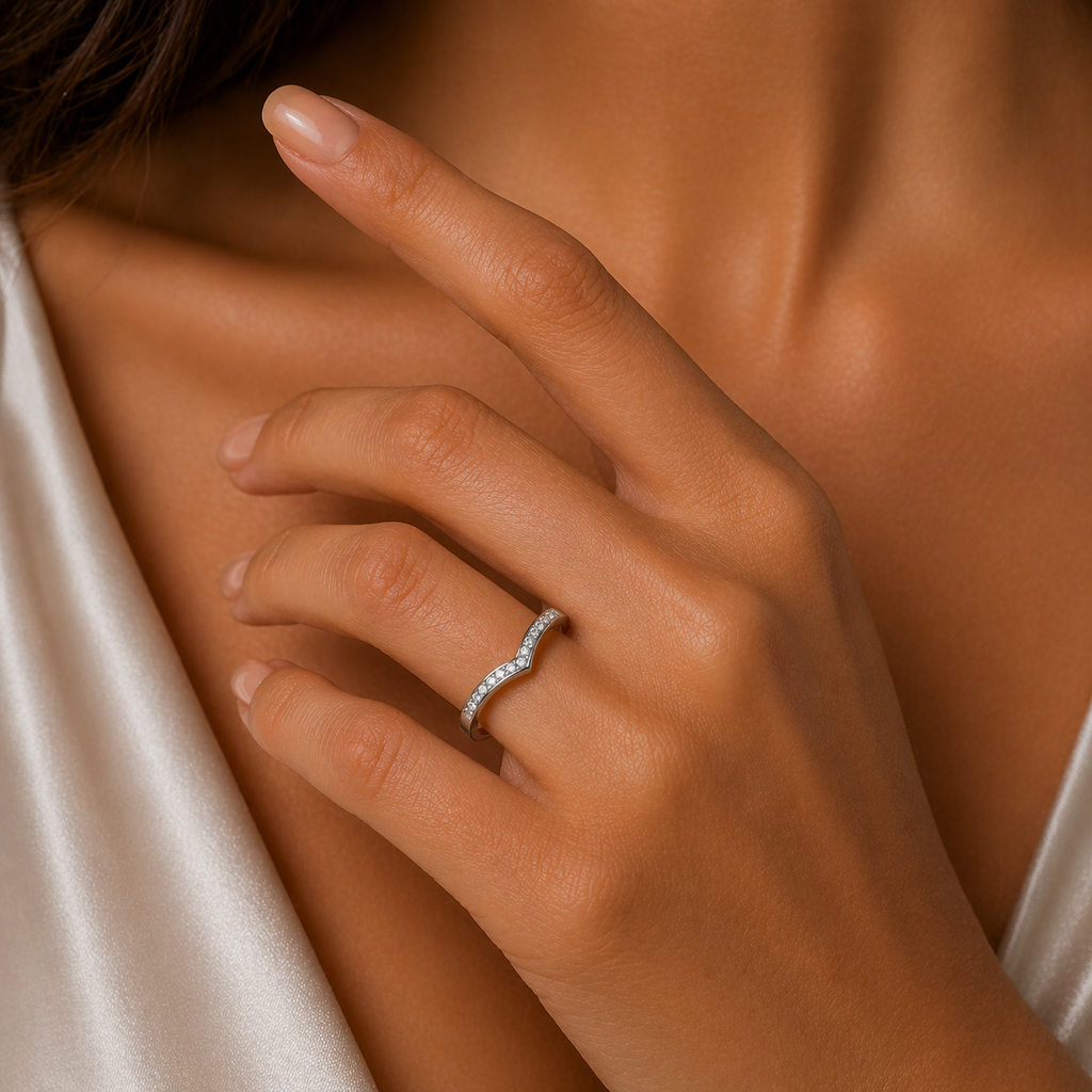 Wishbone Ring 9ct White Gold Eternity Wedding Band Hallmarked Sizes J - T