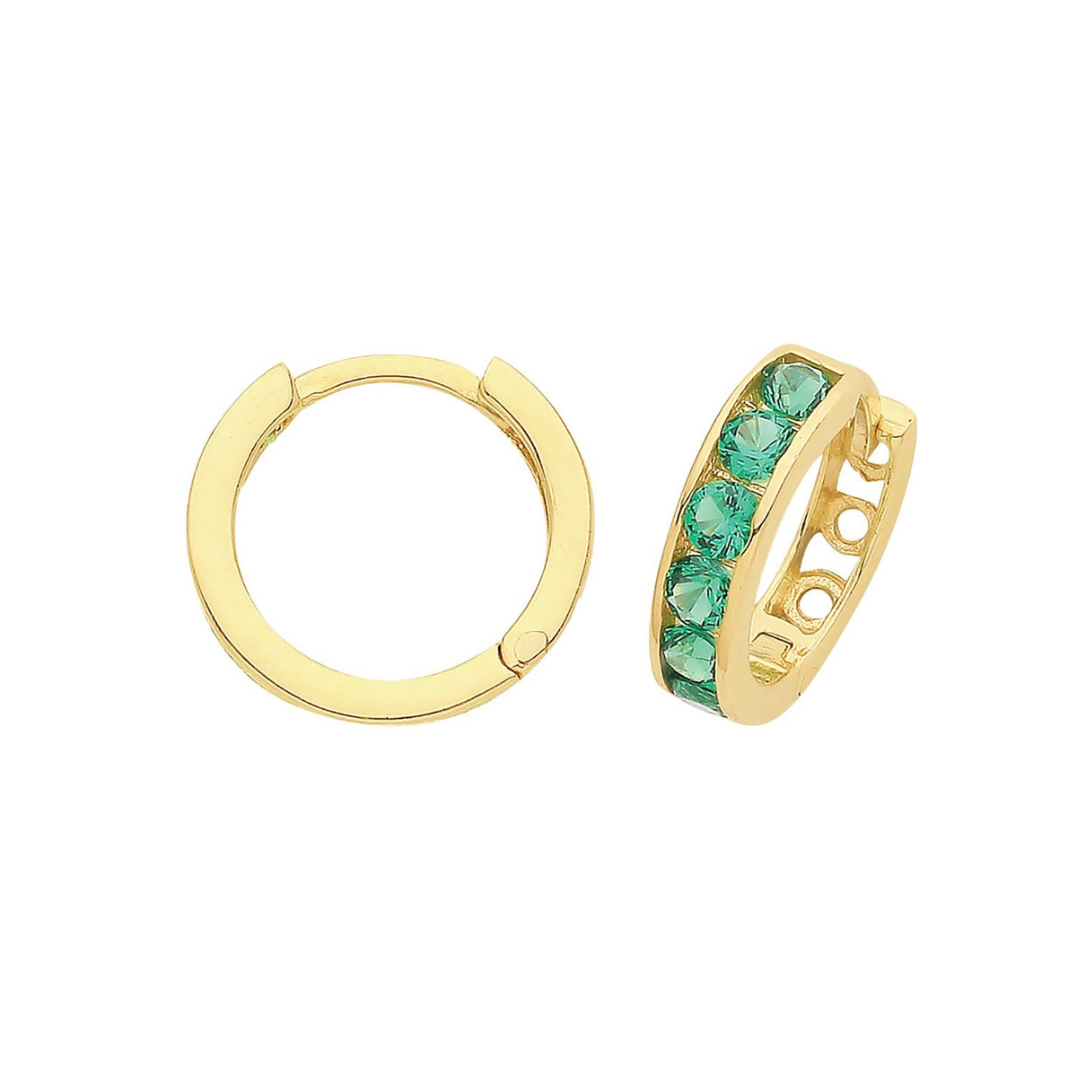 Mens Emerald Huggie Hoop Earring 9ct Yellow Gold 375 Hallmarked Brand New Boxed