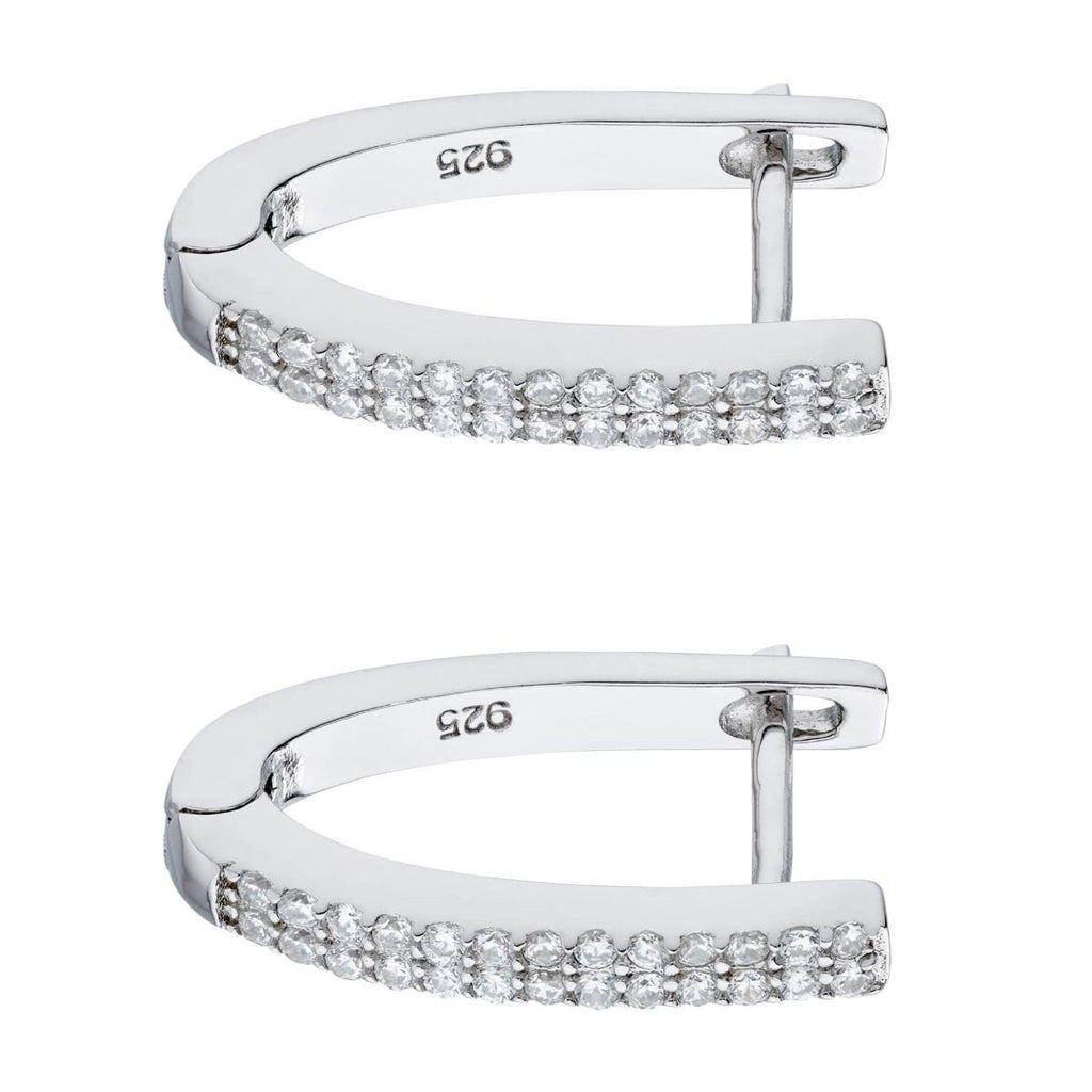 Zircon U Shape Hoop Earrings Sterling Silver 925 Hallmarked Brand New Boxed