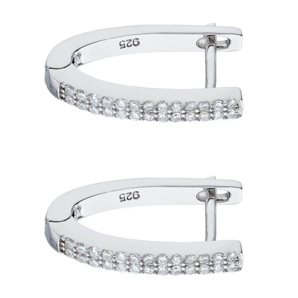 Zircon U Shape Hoop Earrings Sterling Silver 925 Hallmarked Brand New Boxed