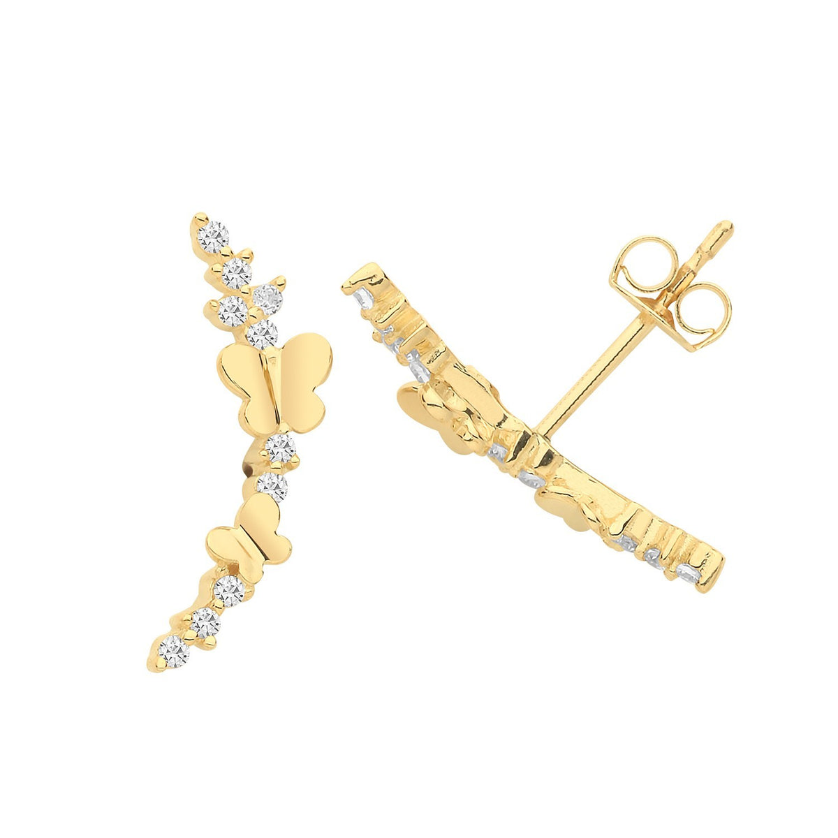 Butterfly Climber Stud Earrings 9ct Yellow Gold 375 Hallmarked Brand New Boxed