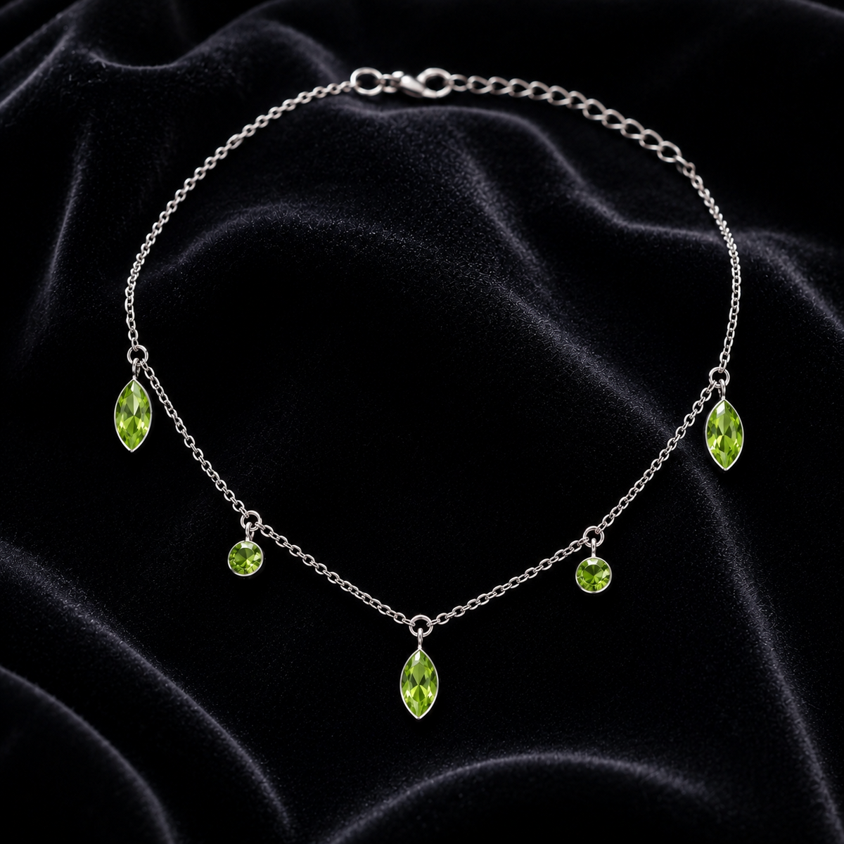 Marquise Peridot Necklace Sterling Silver 925 Hallmarked British Made