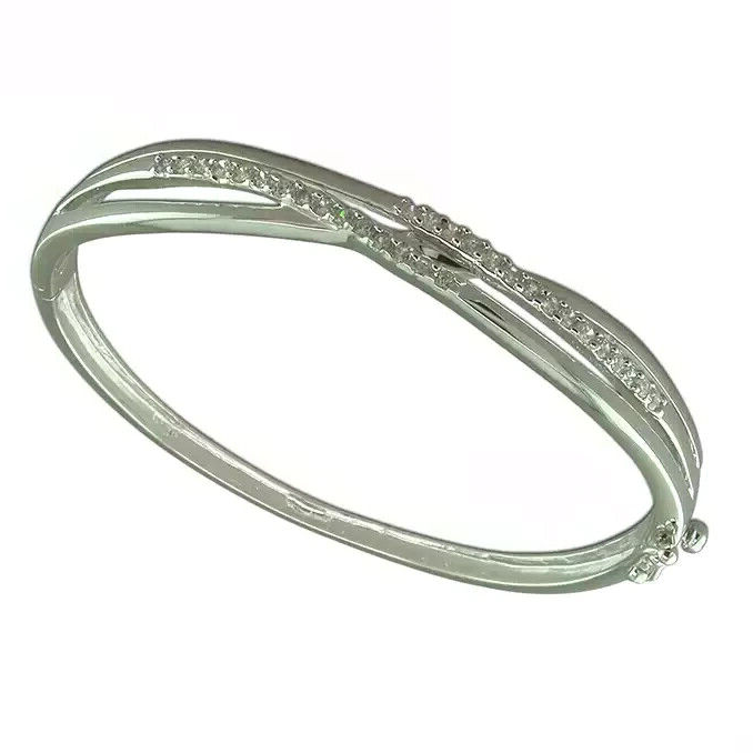 Channel Set Zircon Bangle Sterling Silver 925 Hallmarked British Made Brand New