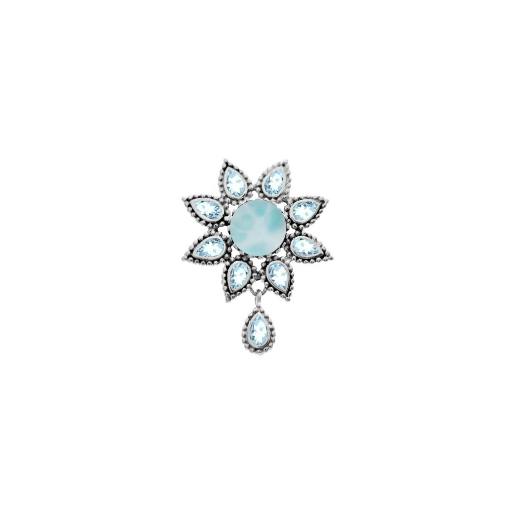 Floral Blue Topaz Pendant Sterling Silver 925 Hallmarked All Chain Lengths