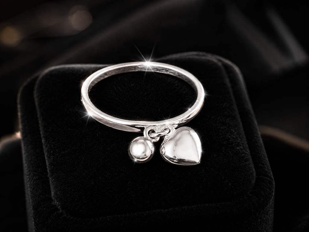 Heart Charm Band Ring Sterling Silver 925 Hallmarked British Made Size M - Q