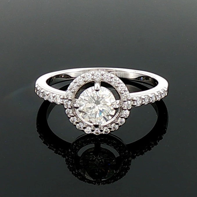 Moissanite Halo Ring Sterling Silver 925 Hallmarked British Made Size L - Q