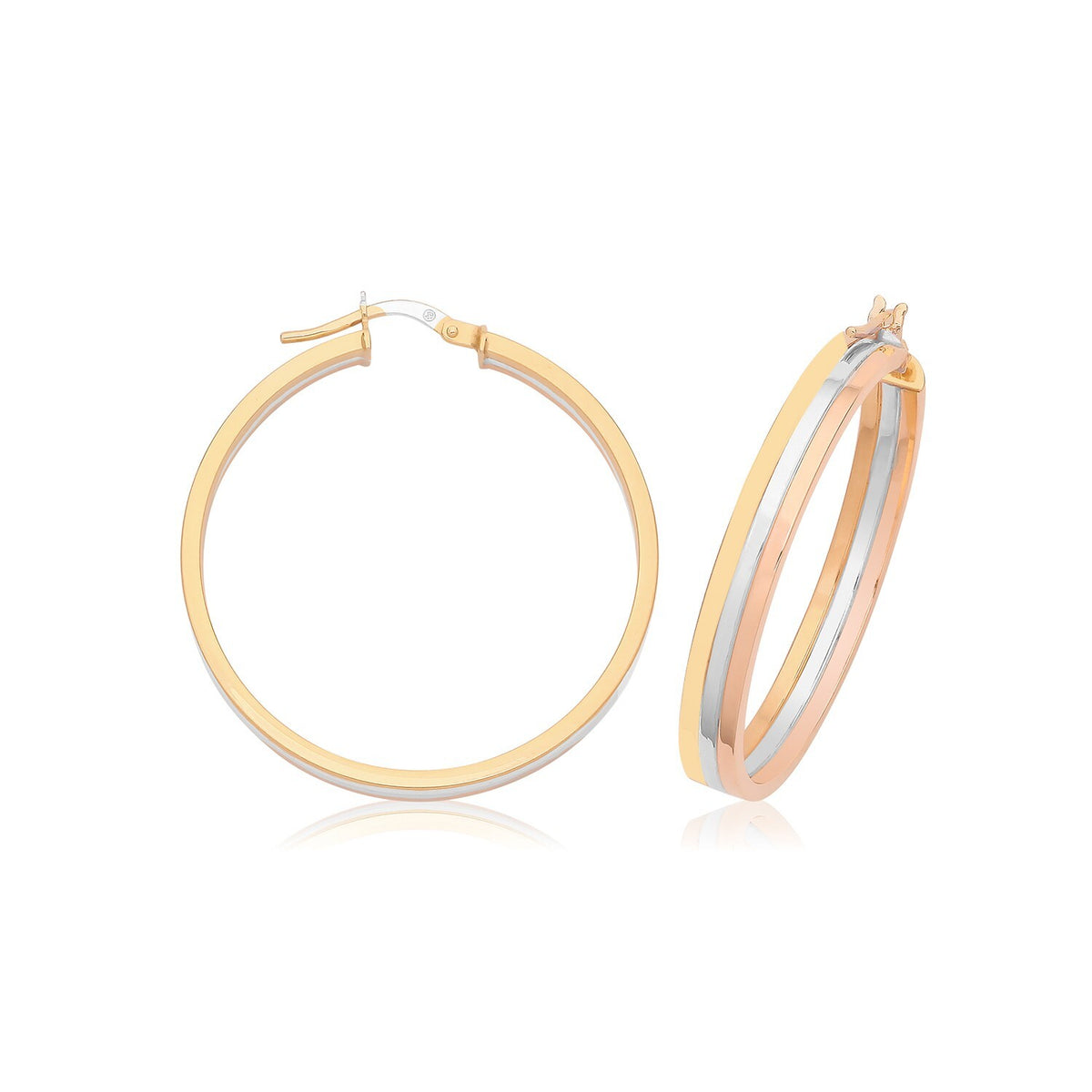 9ct 3 Tone Gold Hinged Hoop Earrings 375 Hallmarked 10mm - 30mm Diameter