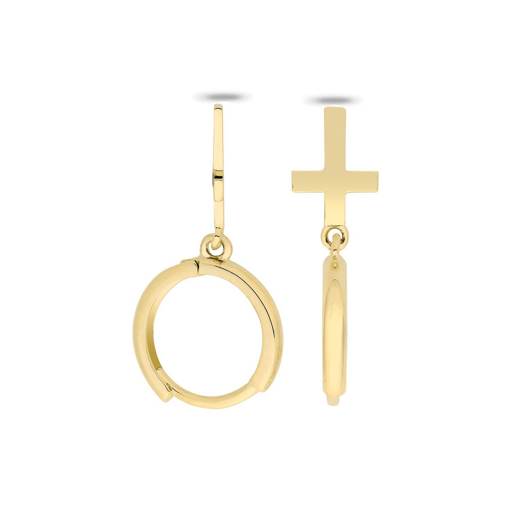 8mm Cross Drop Hoops Earrings 9ct Yellow Gold 375 Hallmarked Brand New