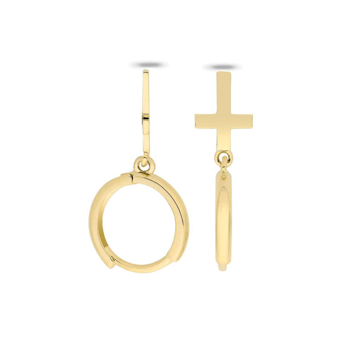 8mm Cross Drop Hoops Earrings 9ct Yellow Gold 375 Hallmarked Brand New