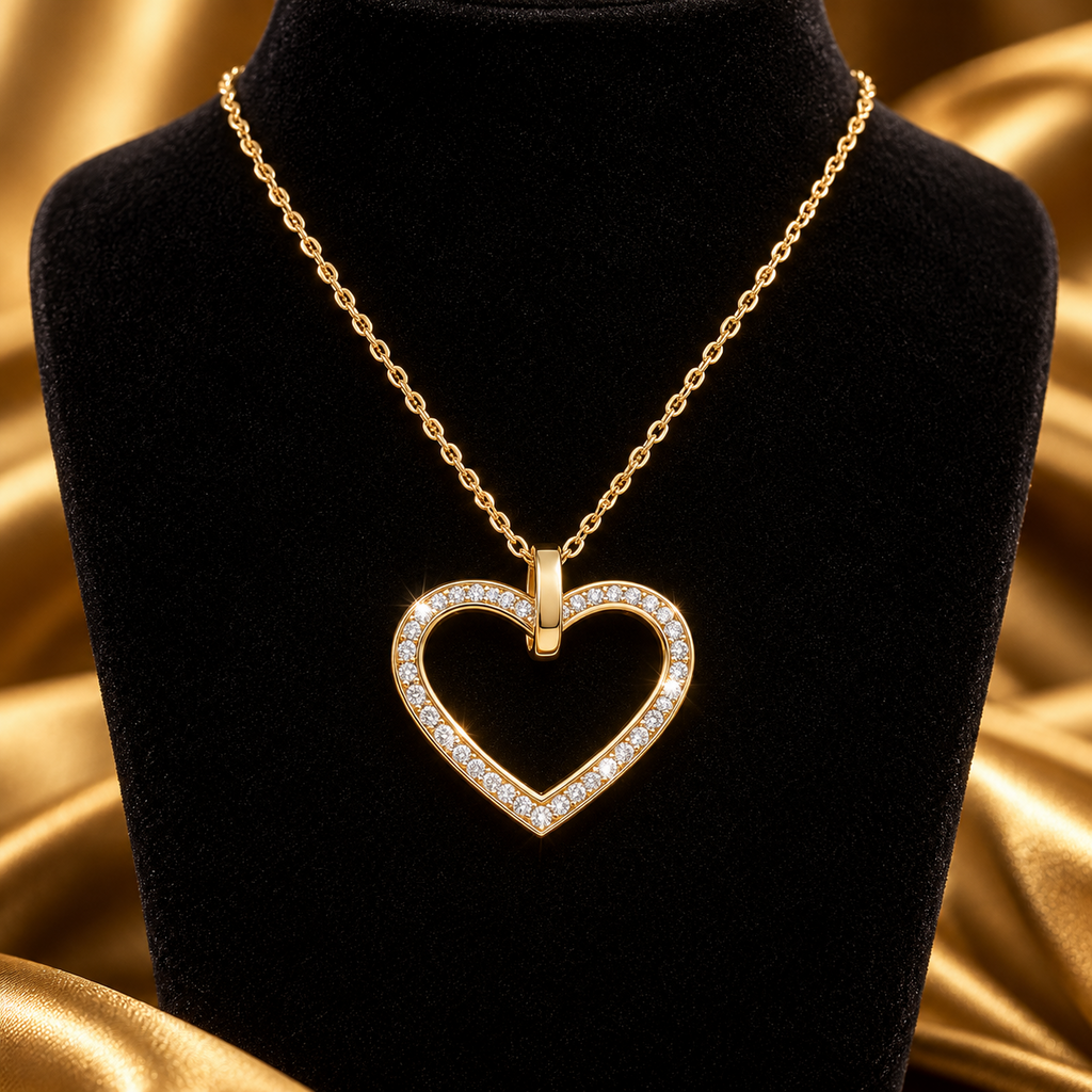 Ladies Channel Set Heart Necklace 9ct Yellow Gold 375 Hallmarked British Made
