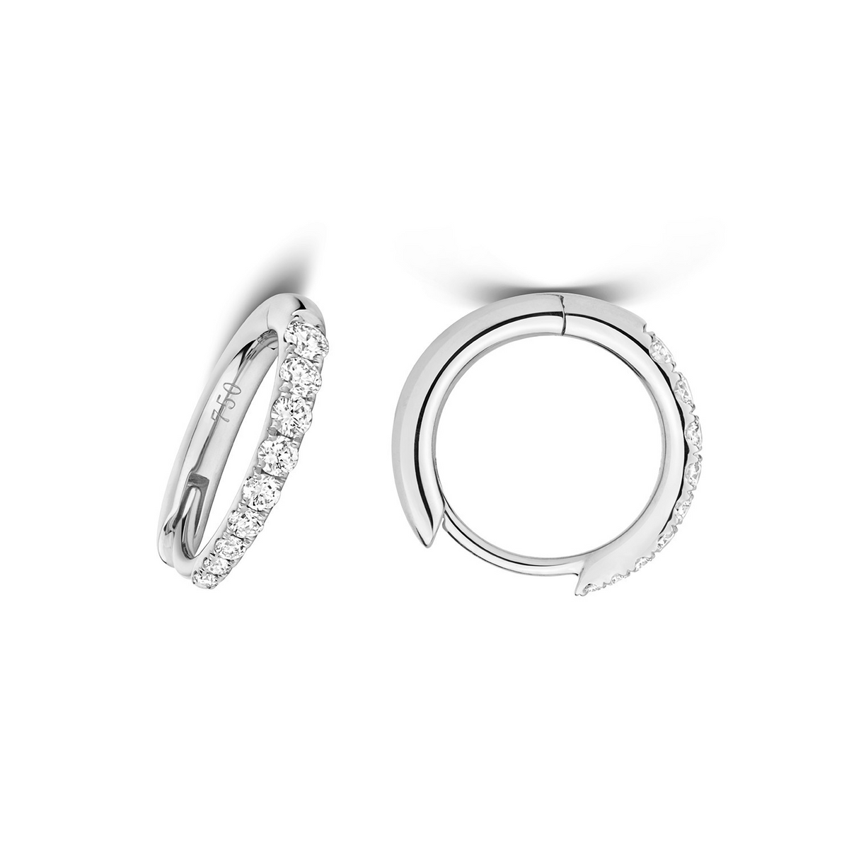 8mm Natural Diamond Hoop Earrings 18ct White Gold Hallmarked British Made