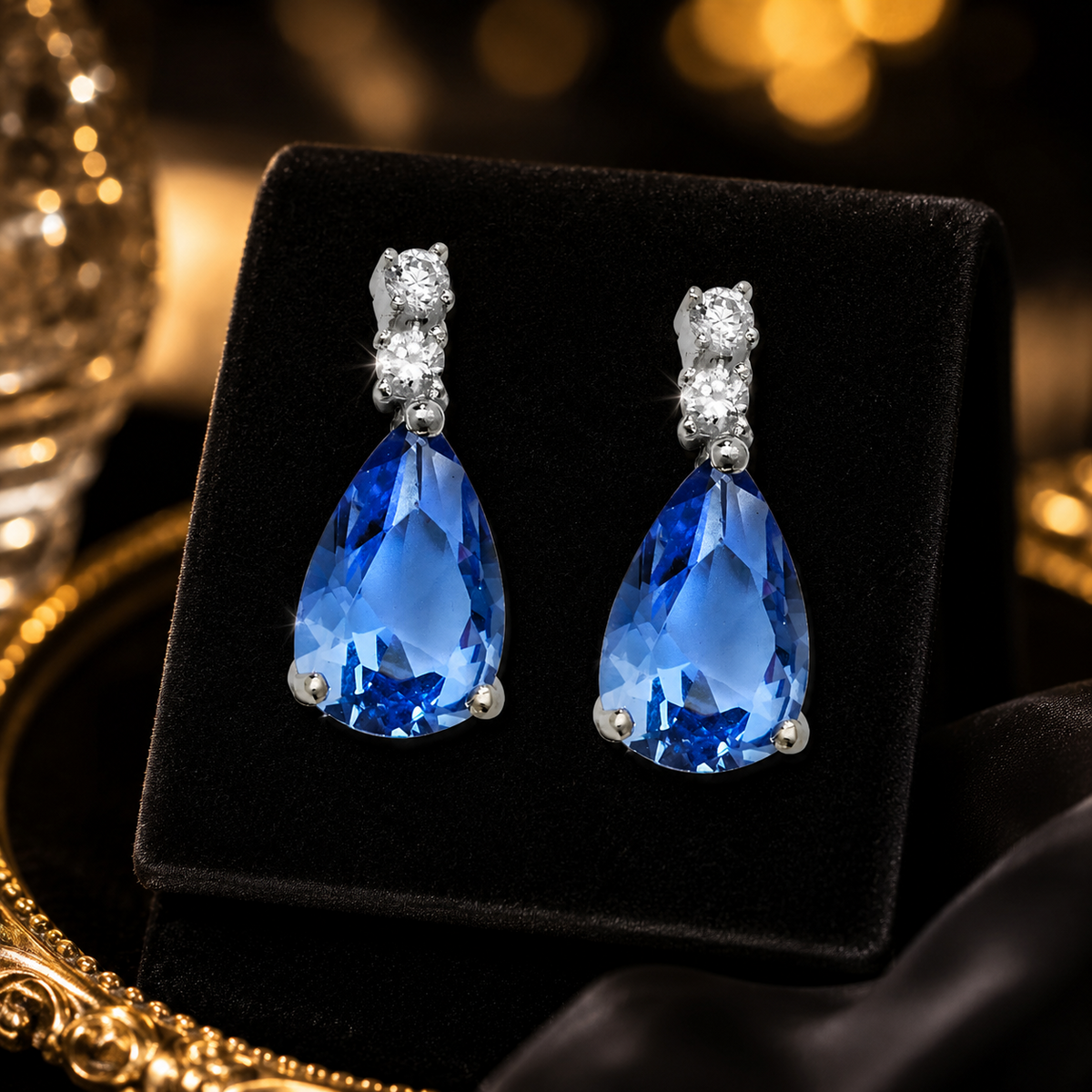 Sapphire Teardrop Gemstone Earrings Solid Sterling Silver 925 Hallmark New Boxed