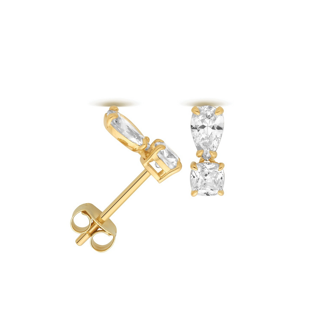 2 Stone Marquise Stud Earrings 9ct Yellow Gold 375 Hallmarked Brand New Boxed