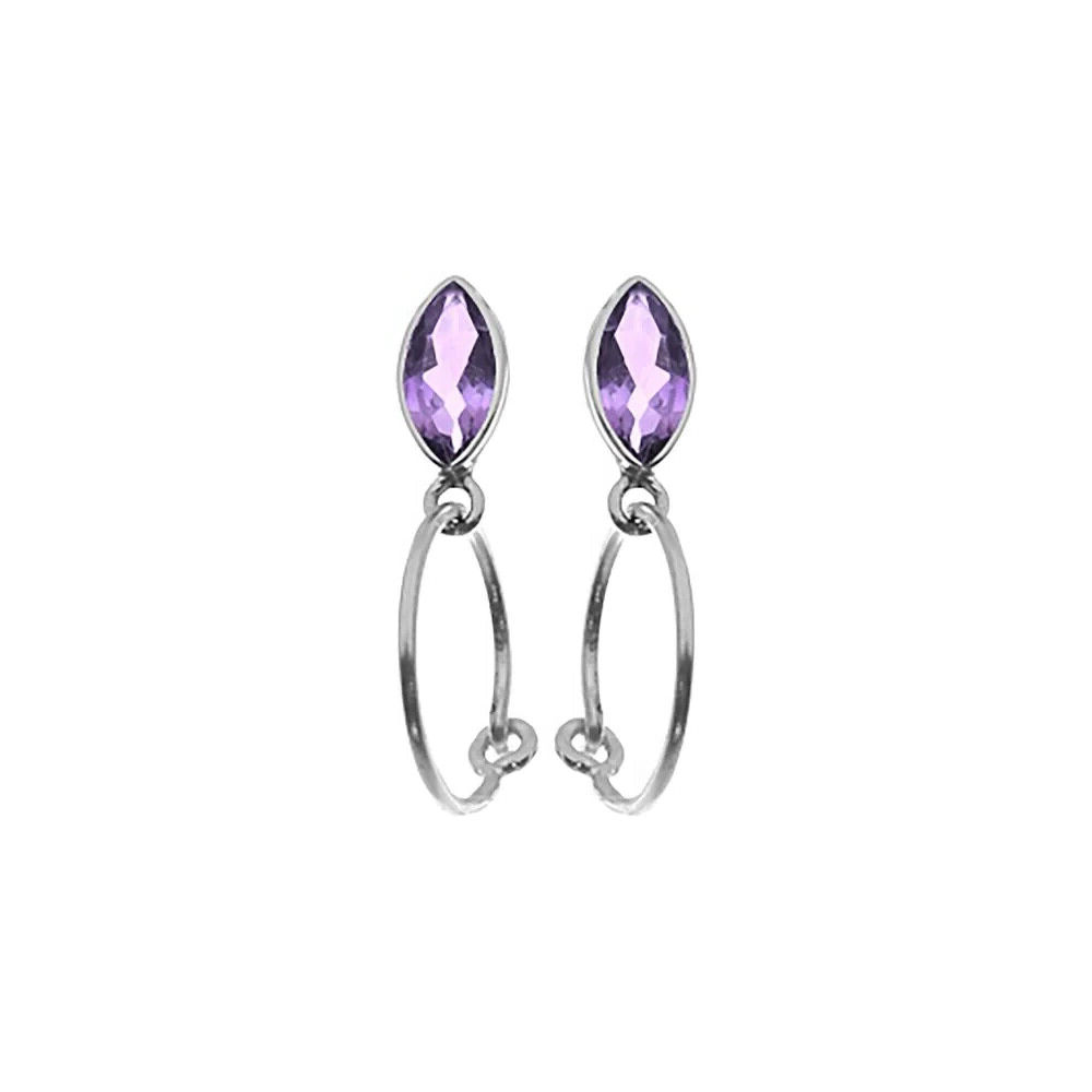 Marquise Amethyst Drop Hoop Earrings Sterling Silver 925 Hallmarked Brand New