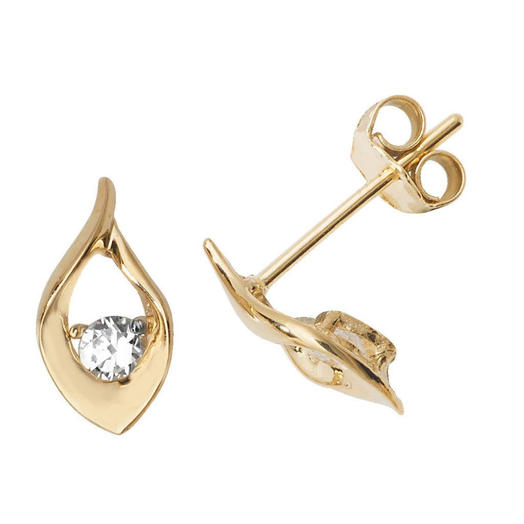 Solitaire Teardrop Stud Earrings 9ct Yellow Gold 375 Hallmarked Brand New Boxed