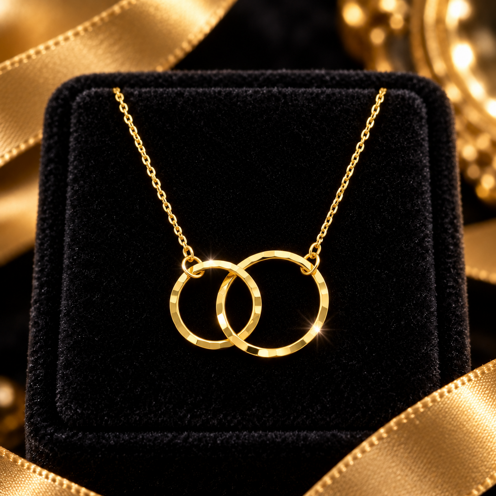 Ladies Interlocking Loop Necklace 9ct Yellow Gold 375 Hallmarked British Made