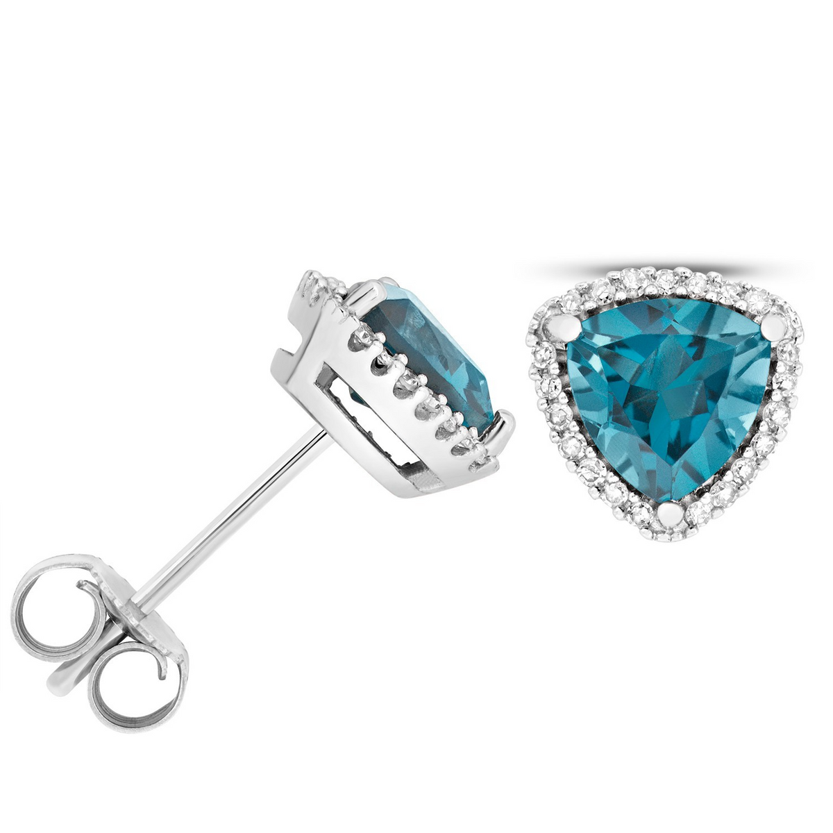 Natural Trillion Blue Topaz Diamond Earrings 9ct White Gold 375 Hallmarked