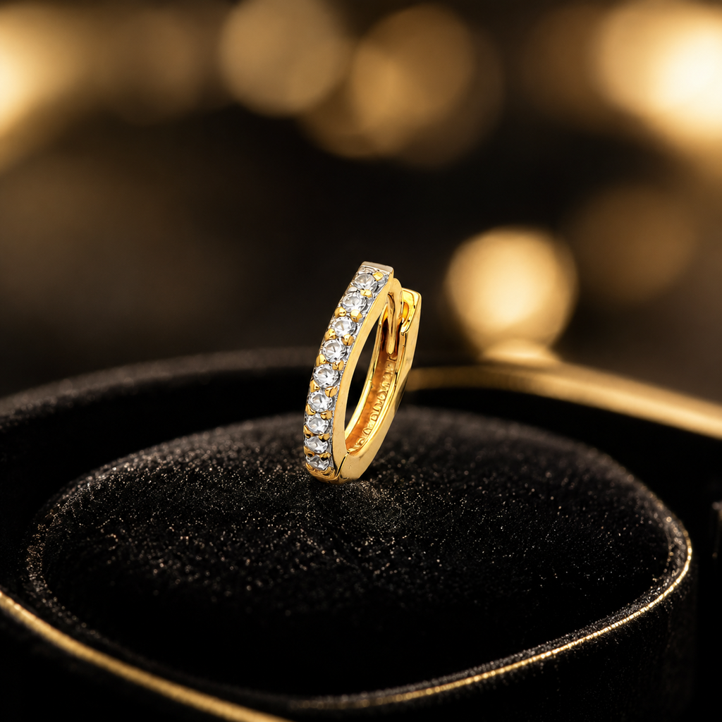 Mens 9 Stone Huggie Hoop Earring 9ct Yellow Gold 375 Hallmarked Brand New Boxed