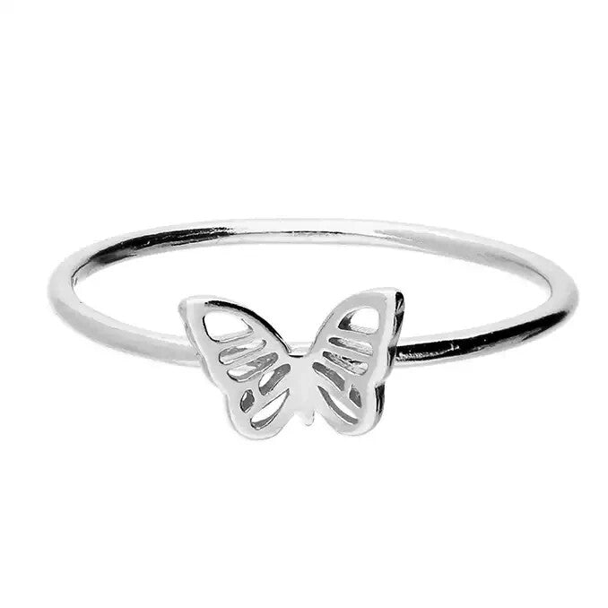 Cut Out Butterfly Ring Sterling Silver 925 Hallmarked British Made Size J - Q