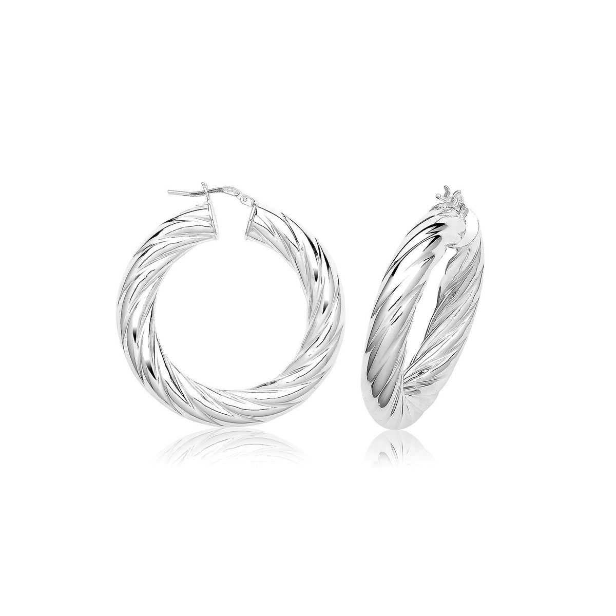 Grooved Chunky Sterling Silver Hoops 925 Hallmarked 15mm - 50mm Diameter