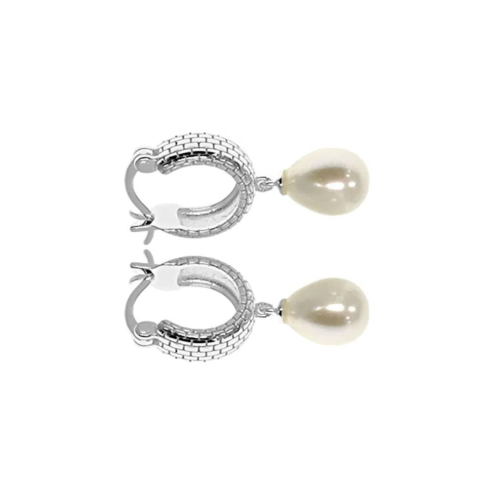 Snake Skin Pearl Hoop Earrings Sterling Silver 925 Hallmarked Brand New Boxed