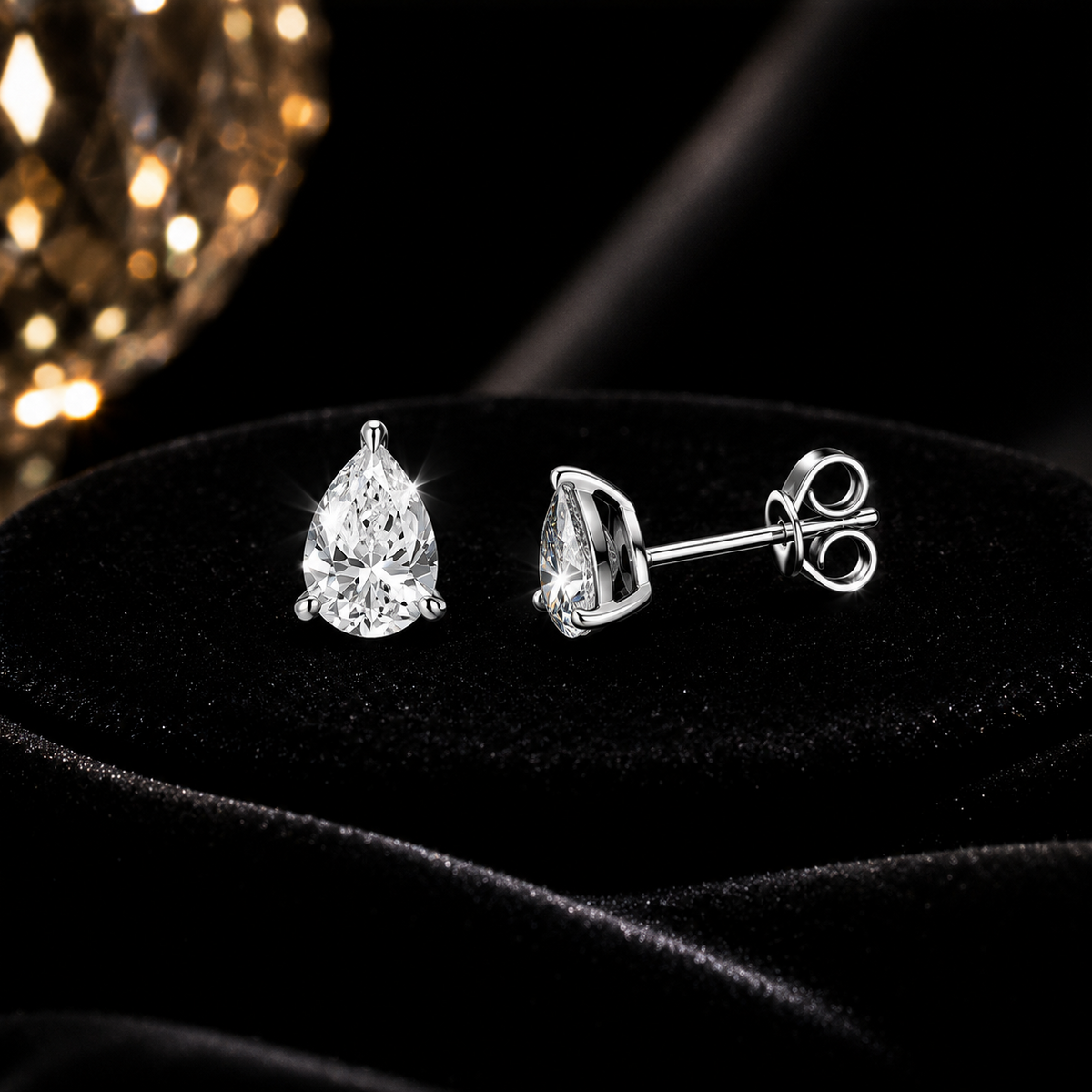 Natural Diamond Pear Stud Earrings 18ct White Gold Hallmarked British Made