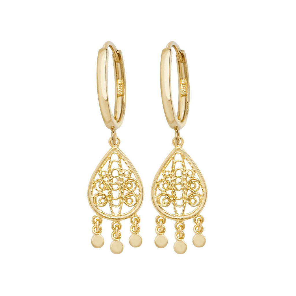Organic Pear Charm Hoop Earrings 9ct Yellow Gold 375 Hallmarked Brand New Boxed