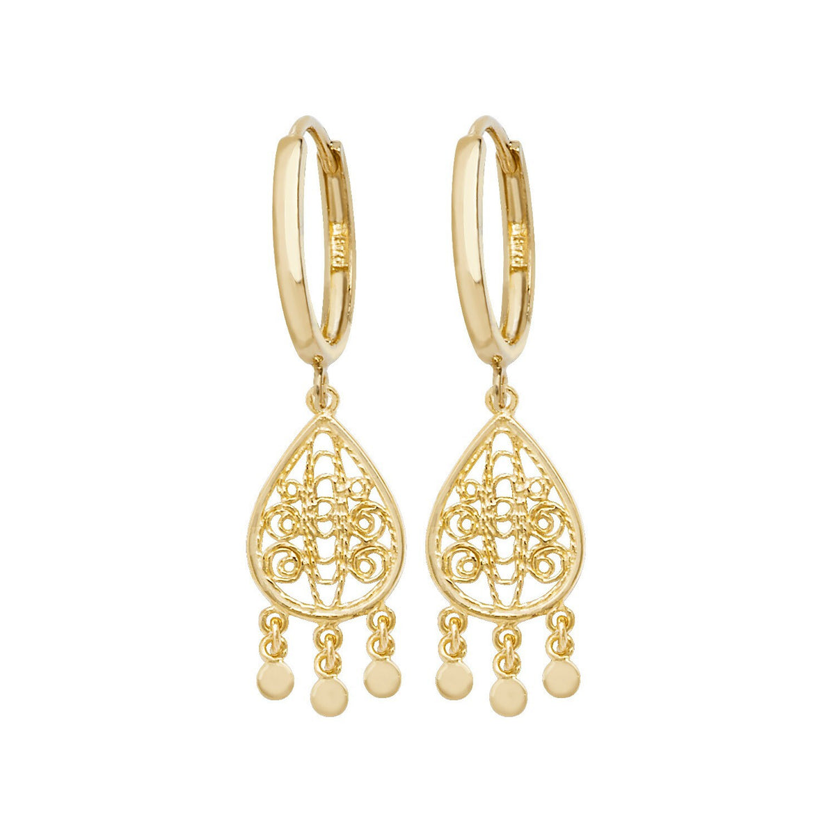 Organic Pear Charm Hoop Earrings 9ct Yellow Gold 375 Hallmarked Brand New Boxed