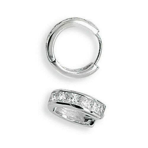 Mens Huggie Hoop Earring Cubic Zirconia Solid Sterling Silver Gents Hallmarked