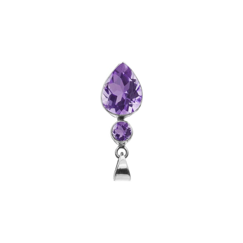 Teardrop 2 Stone Amethyst Pendant Sterling Silver 925 Hallmark All Chain Lengths