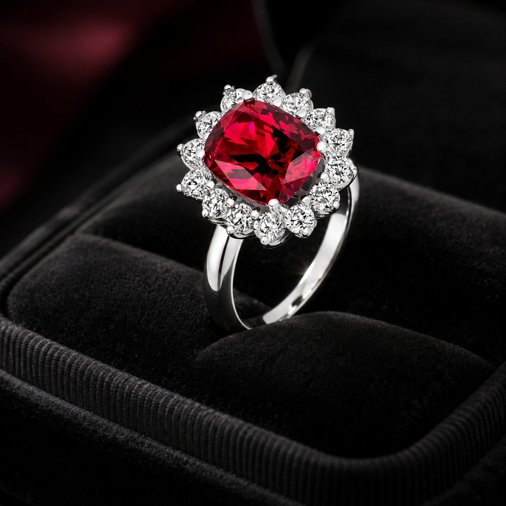 Rectangular Ruby Ring Sterling Silver 925 Hallmark Sizes I - P British Made