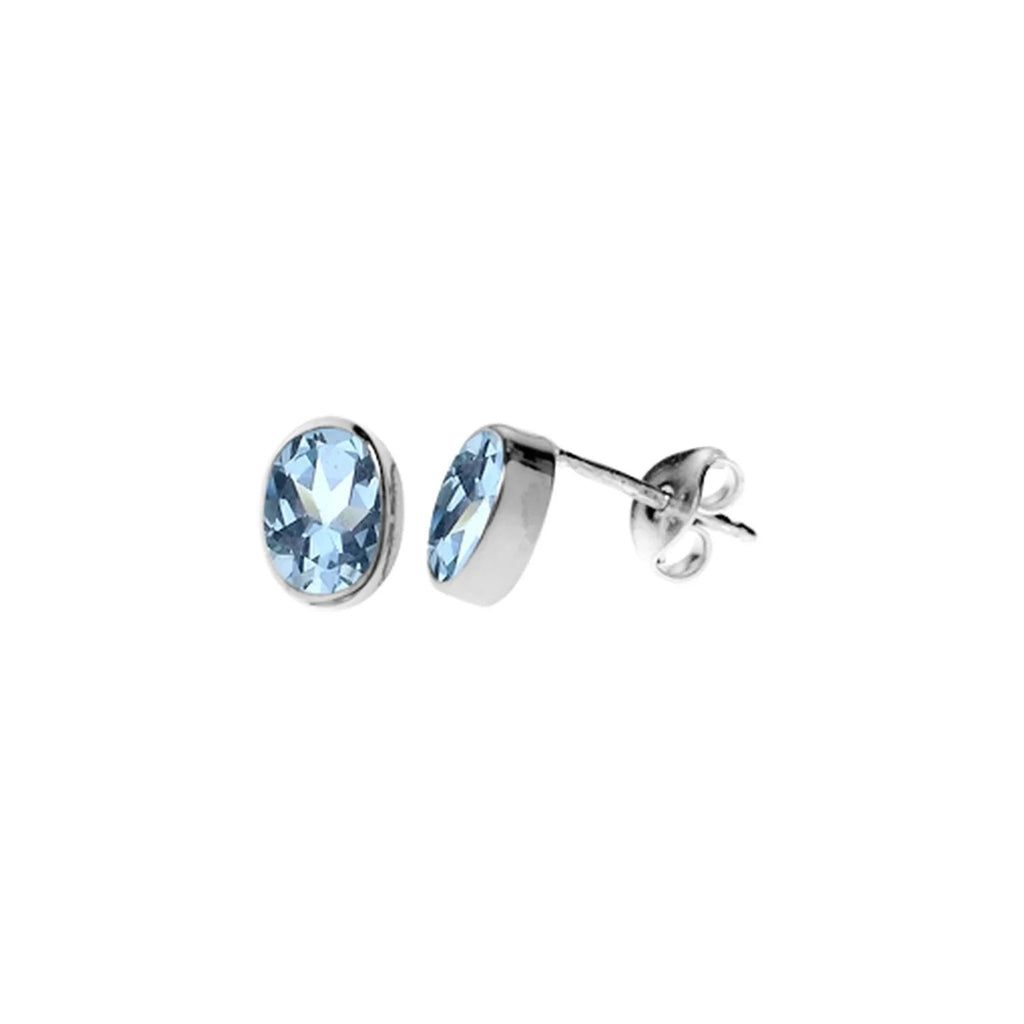 6mm Natural Oval Blue Topaz Earrings Sterling Silver 925 Hallmarked Brand New