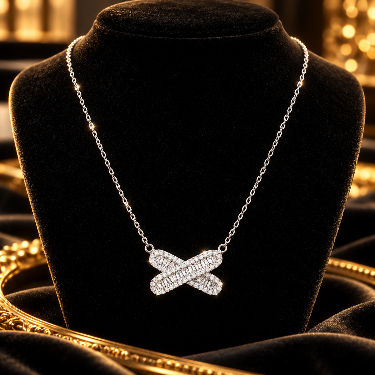 Ladies Baguette Infinity Necklace Sterling Silver 925 Hallmarked British Made