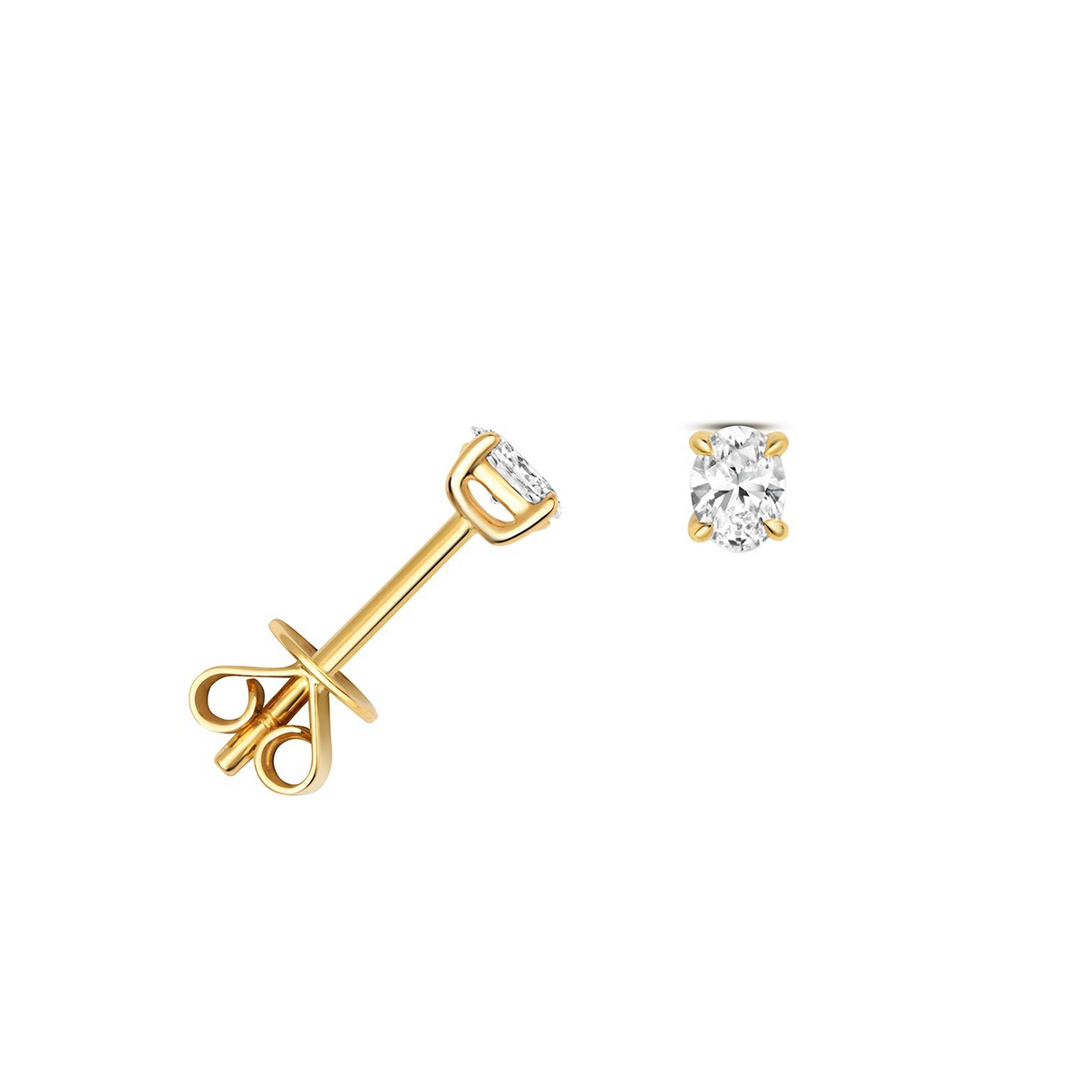1 Natural Diamond Oval Stud Earrings 18ct Yellow Gold Hallmarked British Made