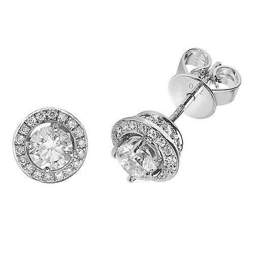 19 Natural Diamond Stud Halo Earrings 18ct White Gold Hallmarked British Made