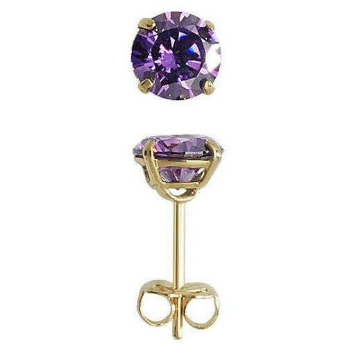 Yellow Gold Amethyst Earrings Solitaire Natural Stone 375 9 Carat New Boxed
