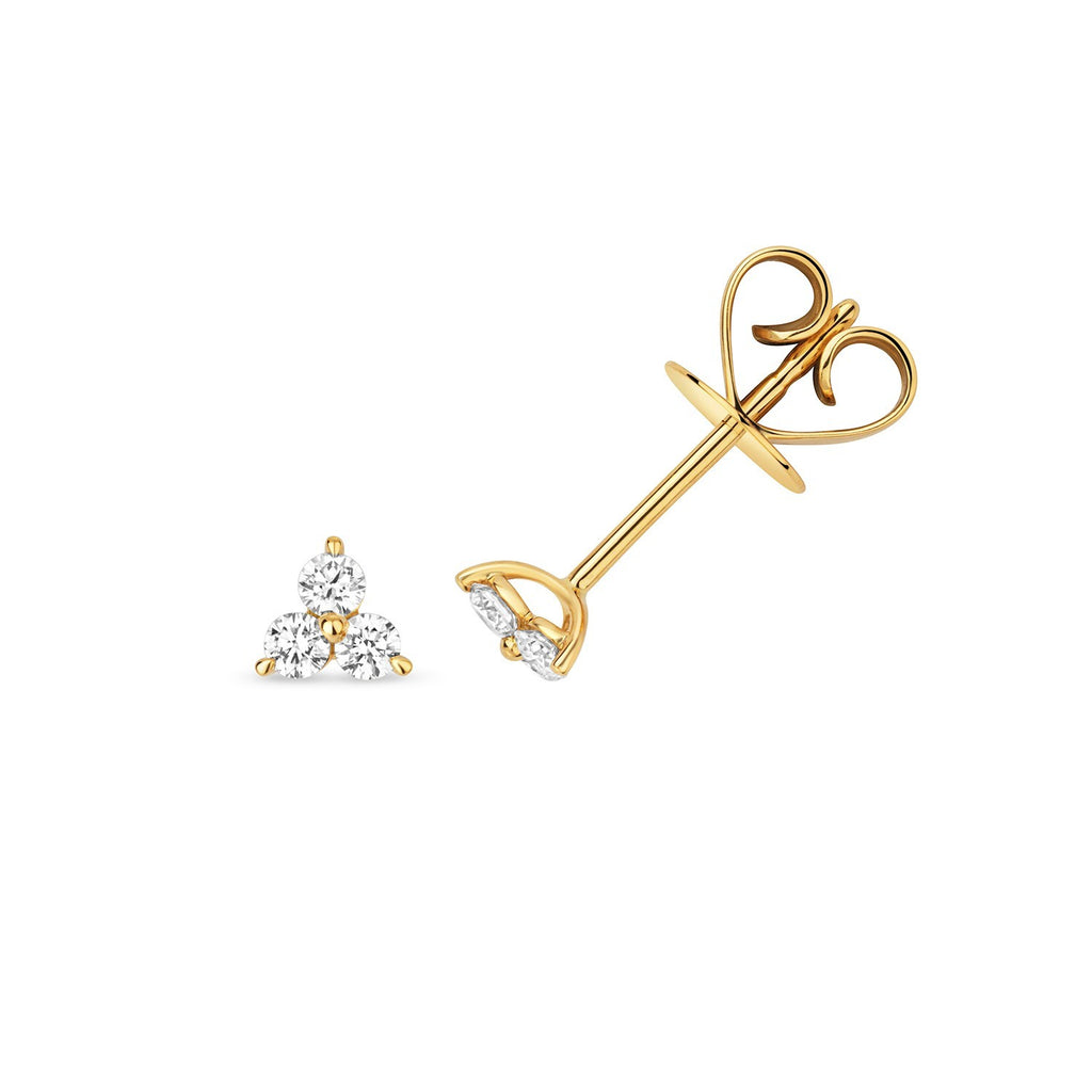 3 Natural Diamond Stud Earrings 18ct Yellow Gold Hallmarked British Made