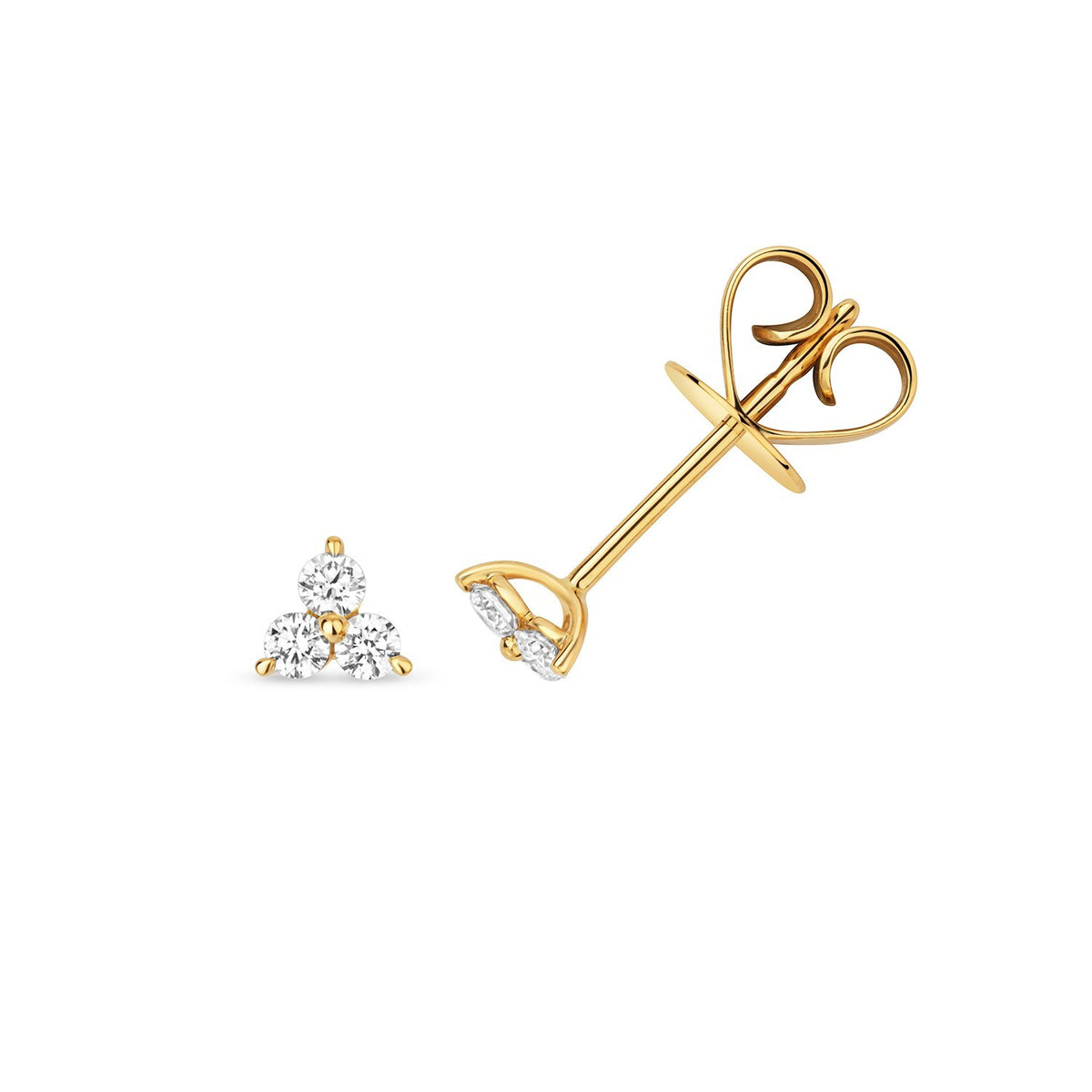3 Natural Diamond Stud Earrings 18ct Yellow Gold Hallmarked British Made