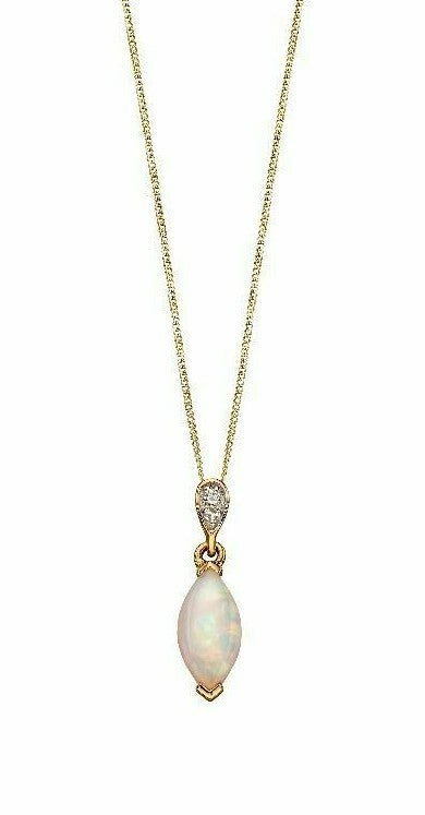 Diamond and Opal Pendant 9ct Yellow Gold 375 Hallmarked British Made Brand New